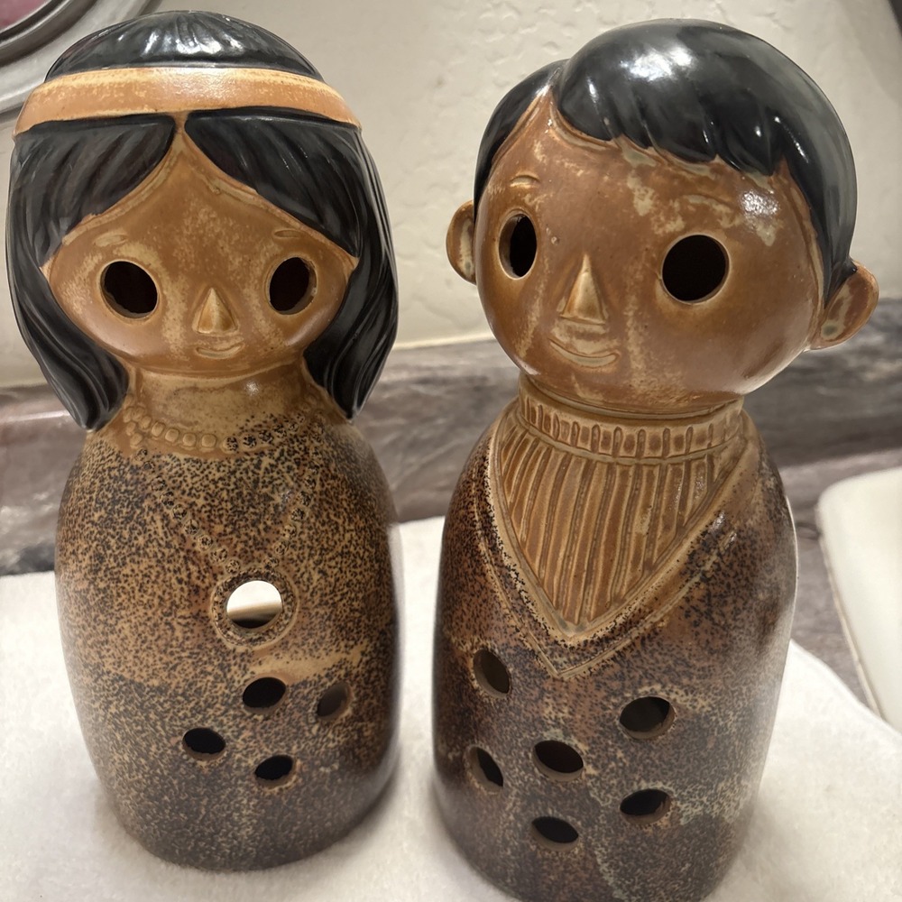 Vintage Price Import Boy and Girl Tealight Candle Holders Votive Japan 9.5"